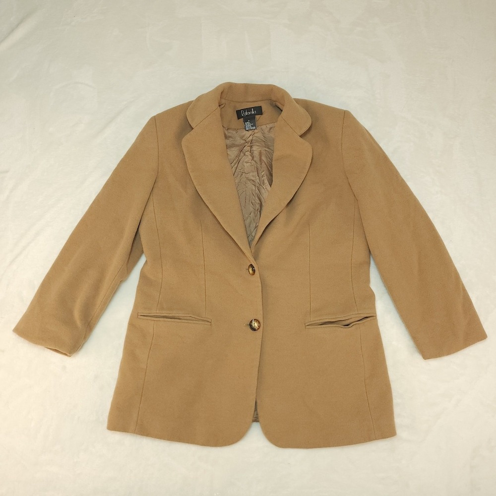 Vintage 90s Wool Cashmere Camel Blazer Womens 8 Medium Tan Tailored Quiet Luxury